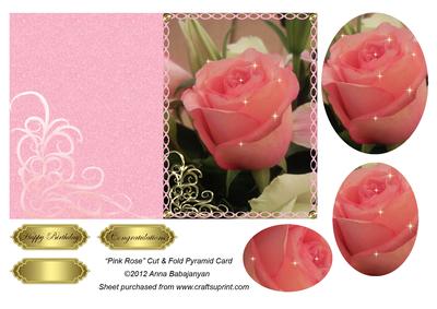 Pink Rose Cut & Fold Pyramid Card