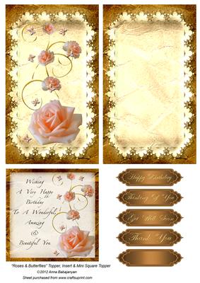 Roses & Butterflies Topper, Insert & Mini Square Topper