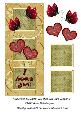 Butterflies & Hearts Valentine Tall Card Topper 3