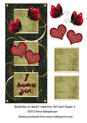 Butterflies & Hearts Valentine Tall Card Topper 4