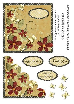 Grungy Flowers & Butterflies Corner Stacker Card