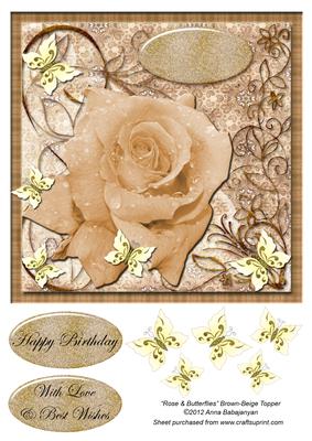 Rose & Butterflies Brown-beige Topper