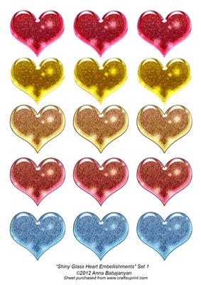 Shiny Glass Heart Embellishments Set 1