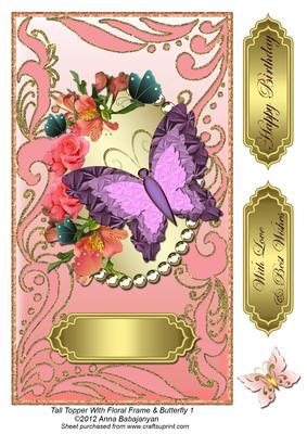 Tall Topper with Floral Frame & Butterfly 1