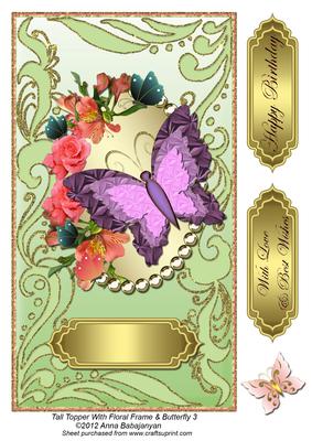 Tall Topper with Floral Frame & Butterfly 3