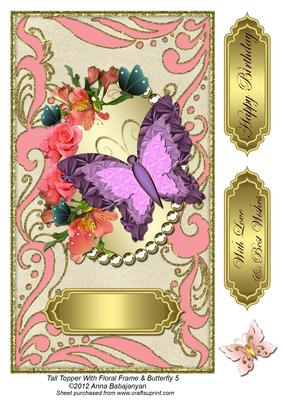 Tall Topper with Floral Frame & Butterfly 5