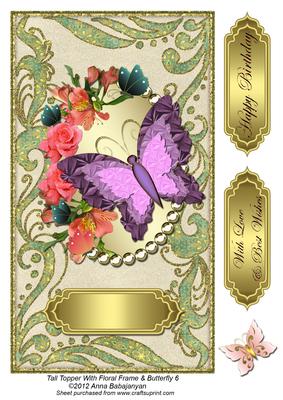 Tall Topper with Floral Frame & Butterfly 6