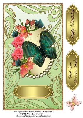 Tall Topper with Floral Frame & Butterfly 9