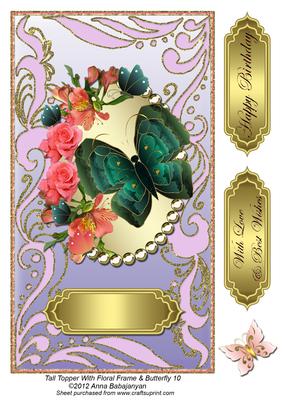 Tall Topper with Floral Frame & Butterfly 10