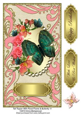 Tall Topper with Floral Frame & Butterfly 11