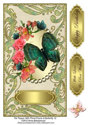 Tall Topper with Floral Frame & Butterfly 12