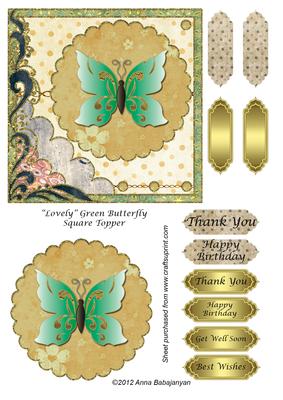 Lovely Green Butterfly Square Topper