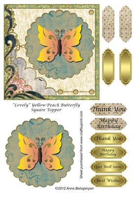 Lovely Yellow-peach Butterfly Square Topper
