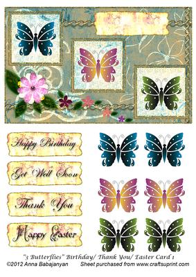 3 Butterflies Birthday/ Thank You/ Easter Card 1