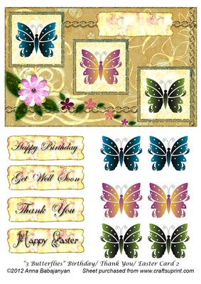 3 Butterflies Birthday/ Thank You/ Easter Card 2