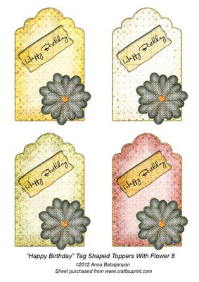 Happy Birthday Tag Shaped Toppers with Flower 8