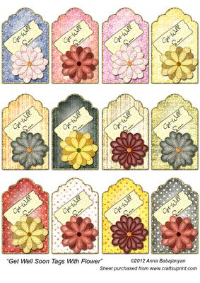 Get Well Soon Tags with Flower