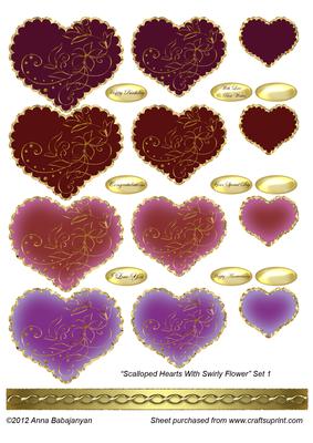 Scalloped Hearts with Swirly Flower Set 1