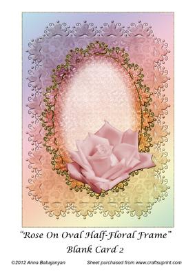 Rose on Oval Half-floral Frame Blank Card 2