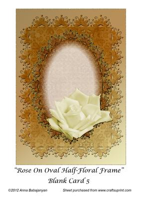 Rose on Oval Half-floral Frame Blank Card 5