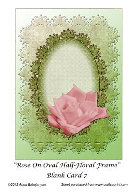 Rose on Oval Half-floral Frame Blank Card 7