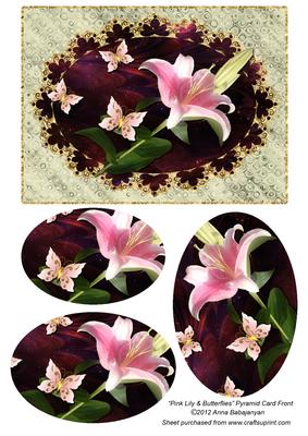 Pink Lily & Butterflies Pyramid Card Front
