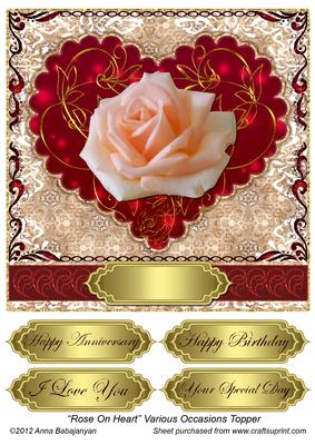 Rose on Heart Various Occasions Topper
