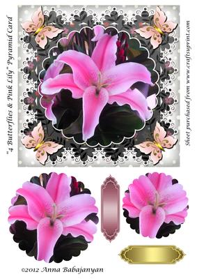 4 Butterflies & Pink Lily Pyramid Card