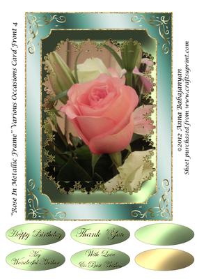 Rose in Metallic Frame Various Occasions Card Front 4