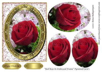 Red Rose in Embossed Frame Pyramid Card 1