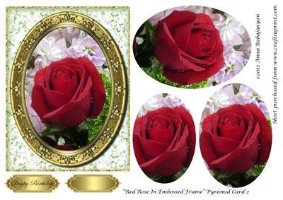 Red Rose in Embossed Frame Pyramid Card 2