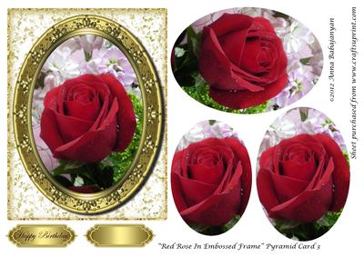 Red Rose in Embossed Frame Pyramid Card 3