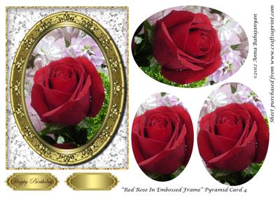 Red Rose in Embossed Frame Pyramid Card 4