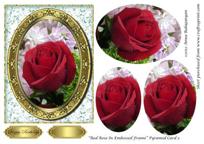 Red Rose in Embossed Frame Pyramid Card 5