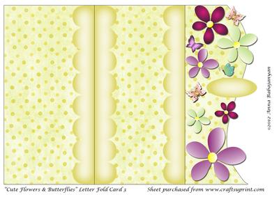 Cute Flowers & Butterflies Letter Fold Card 3