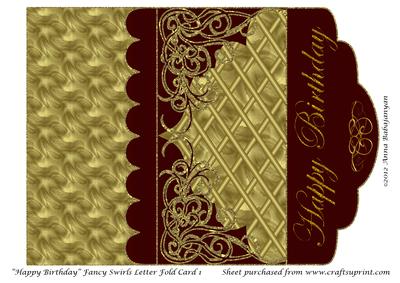 Happy Birthday Fancy Swirls Letter Fold Card 1