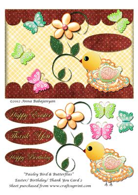 Paisley Bird & Butterflies Easter/ Birthday/ Thank You Car