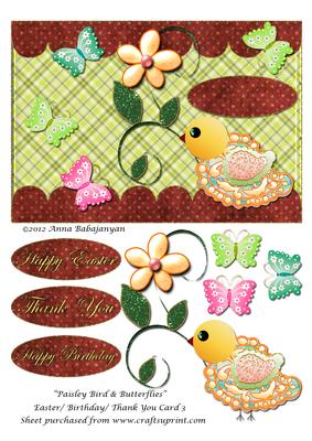 Paisley Bird & Butterflies Easter/ Birthday/ Thank You Car