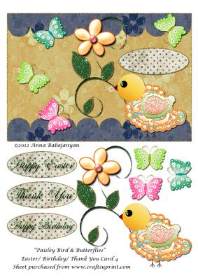 Paisley Bird & Butterflies Easter/ Birthday/ Thank You Car