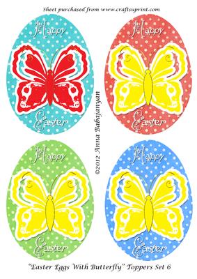 Easter Eggs with Butterfly Toppers Set 6