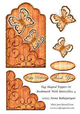 Tag Shaped Topper or Bookmark with Butterflies 4