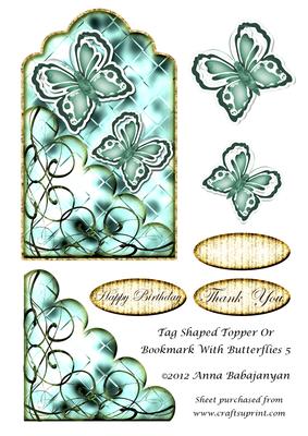Tag Shaped Topper or Bookmark with Butterflies 5