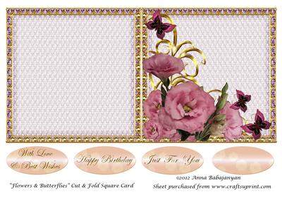 Flowers & Butterflies Cut & Fold Square Card
