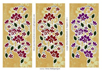 Large Floral Bookmarks or Toppers Set 1