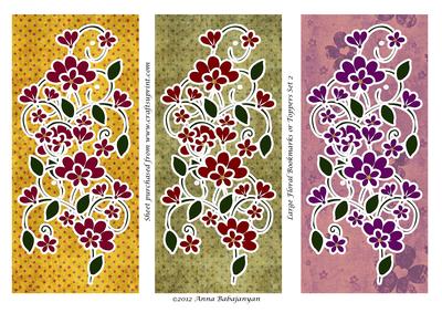 Large Floral Bookmarks or Toppers Set 2