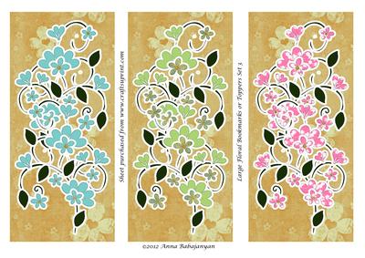 Large Floral Bookmarks or Toppers Set 3