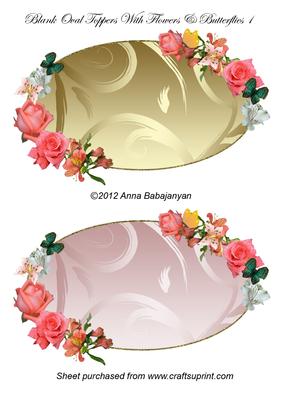 Blank Oval Toppers with Flowers & Butterflies 1