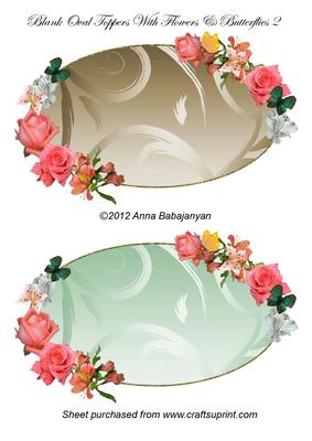Blank Oval Toppers with Flowers & Butterflies 2