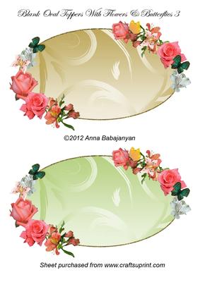 Blank Oval Toppers with Flowers & Butterflies 3