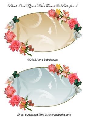 Blank Oval Toppers with Flowers & Butterflies 4